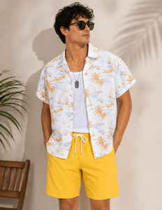 Men's Casual Summer Shirt 300Grams Breathable Anti-Pilling Satin Fabric Short Sleeve Floral Printed Design satin 100% polyester - Product Image 1