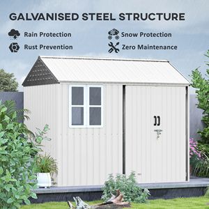 8FT X 6FT White Metal Garden Storage <b>Shed</b> Extra Large Outdoor Tool Storage House Doors <b>Window</b> Air Vents <b>Frame</b> Alloy Plastic - Product Image 4