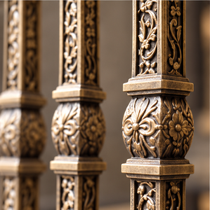 Balustres de rampe en métal bronze vintage avec détails floraux en relief pour les intérieurs d'escaliers de prestige - Product Image 5