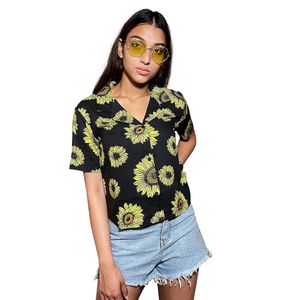 Chemises hawaïennes ajustées en coton imprimé à motif tournesol pour femmes et filles - Product Image 1