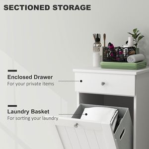 Mobiletto Portabiancheria Moderno Bianco con Cesto Ribaltabile Ecologico e Cassetto per Vestiti, Ideale per Bagno - Product Image 4