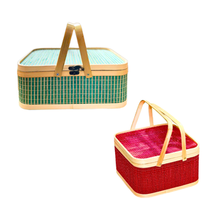 Cesta de Regalo de Bambú Más Vendida con Asas, Color Personalizado Disponible, Diseño de Tapa de Mimbre para Regalos - Product Image 1