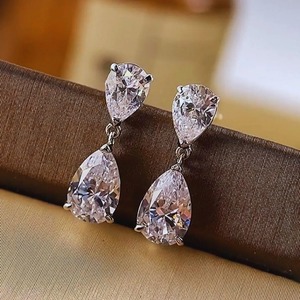 925 Starling <b>Silver</b> pear Cut Moissanite <b>Stud</b> Earrings Gift For Her Anniversary & Wedding - Product Image 2