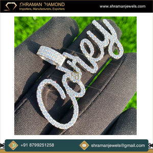 925 <b>Silver</b> Trendy Hip Hop Cursive <b>Initial</b> Letter Name Pendant Custom Iced Charms <b>Necklace</b> Lab Grown Diamond Personalized Unisex - Product Image 3