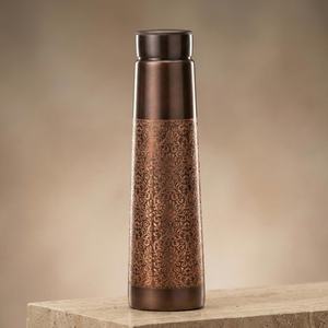 Pure <b>Copper</b> Water <b>Bottle</b> 1000ml Thermal Insulation 12-24 Hours Reusable with Lid Vintage Design Pressing Type Handmade Gift Box - Product Image 3