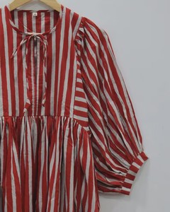 Robe rayée en coton pour femme avec col profond et fermeture à cordon – Coupe décontractée, robe longue maxi douce et respirante - Product Image 2