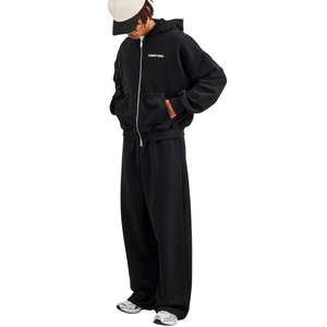 Mens <b>Two</b> <b>Piece</b> Relaxed Hooded Tracksuit Full Zip Sweatshirt Divided Pockets Drawstring Waist Wide Leg Trousers Casual <b>Lounge</b> <b>Set</b> - Product Image 5