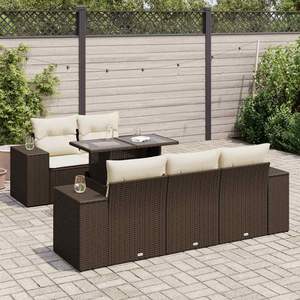 Ensemble de canapés de jardin en rotin PE marron 6 pièces avec coussins - Product Image 1