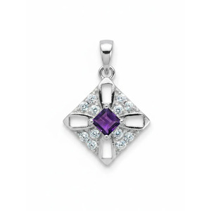 Trendy Wholesale Rhaya Jewels Sterling Silver Rhodium Plated Square Shaped Amethyst Cz Solitaire Pendant Handmade Minimalist - Product Image 1