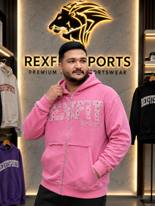 REXFITSPORTS 2026 Custom <b>Pink</b> Rhinestone Zip Up Hoodie Unisex Cotton Polyester Fleece Streetwear Full Zip <b>Sweatshirt</b> Private - Product Image 6