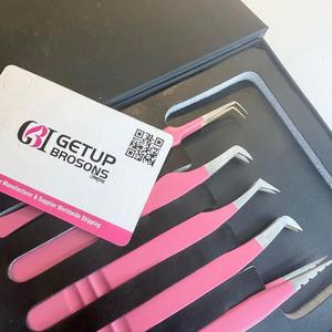Professional Eyelash Extension Tweezers Set Pink Stainless Steel Anti Static Precision Lash Tweezers Straight Curved <b>Boot</b> 45 Deg - Product Image 5