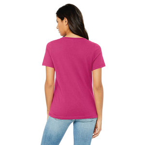 T-shirt tendance pour femme à col en V, en coton doux et extensible, à manches courtes, basique, mode décontractée, fabricant de marques privées - Product Image 4
