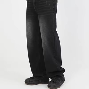Jeans de Mezclilla para Hombre, Corte Recto, Lavado a la Piedra, Ajuste Holgado, Cintura Media, Algodón, Estilo Casual, Otoño, Color Negro - Product Image 1