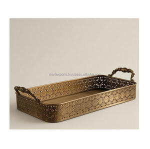 Bandeja de Servicio Metálica Decorativa Moderna Premium con Asas Resistentes para Servir Té, Café, Aperitivos y Bebidas en Fiestas y Eventos en el Hogar - Product Image 6