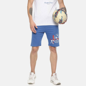 Shorts Bermuda en coton bleu pour homme avec logo brodé, cordon de serrage à l'avant, style décontracté - Product Image 5