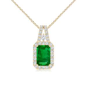 14K <b>Solid</b> <b>Gold</b> Natural Emerald-Cut Emerald Halo <b>Pendant</b> With Natural Diamond Fine Jewellery Anniversary Gift For Her 2026 - Product Image 1