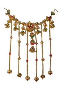 Bridal hair <b>accessory</b> Kundan lotus pearl embellishments South Indian bride hair style Golden for <b>wedding</b> bridesmaids - Product Image 3