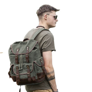Canvas Rucksack <b>Backpack</b> Panelled Eco-friendly Unisex Large Capacity Vintage Waterproof Minimalist Zipper Closure Outdoor Travel - Product Image 3