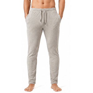 <b>Mens</b> Slim Fit Waffle Knit <b>Trousers</b> Casual Textured Jogger Pants <b>Elastic</b> Waist Drawstring Comfortable Custom Sportswear Bottoms - Product Image 1