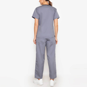 Women Gray V-Neck <b>Scrub</b> <b>Set</b> With Black Panel Cotton Polyester Hospital Uniforms Pockets Needle Detection - Product Image 6