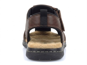 Men's Brown Genuine Leather Cross-Strap <b>Sandals</b> Open Toe Hook & Loop Closure Casual Summer Comfort Rubber Outsole Cork Midsole - Product Image 2