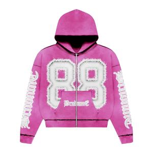 Sweat à capuche zippé personnalisé pour hommes, délavé à l'acide, en coton éponge française 100% coton épais double fermeture éclair pour l'hiver - Product Image 2