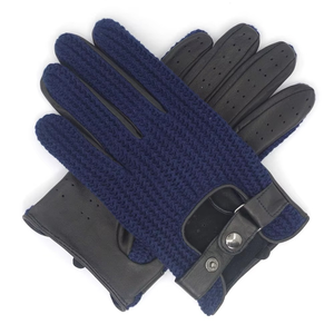 Gants en cuir rétro bleus, tricotés, longueur poignet, thermiques, respirants, écologiques, pour usage quotidien en hiver, style uni, pour le cyclisme, compatibles écran tactile - Product Image 1