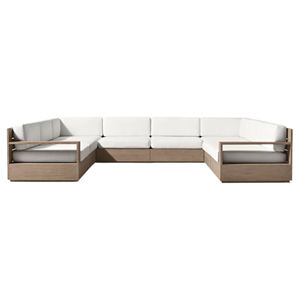 Modern Outdoor <b>U</b>-Shaped Sectional Sofa Furniture Solid Teak Wood Frame Upholstered Soft Cushions All-Weathered Hotel Use - Product Image 6