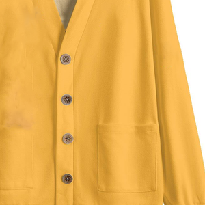 เสื้อคลุมคาร์ดิแกนคอวีสำหรับผู้หญิง สีเหลือง ทำจากผ้าขนสัตว์/แคชเมียร์ สำหรับใส่ไปโรงเรียน |   เสื้อถักแขนยาวกันหดตัว |   ชุดยูนิฟอร์มฤดูหนาวลำลองแบบสบายๆ ด้านหน้า - Product Image 2