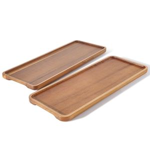 Ensemble de plateaux en bois artisanaux de qualité supérieure |   Grands plateaux de service décoratifs imbriqués avec poignées en laiton |   Plateau de service en bois massif durable - Product Image 2