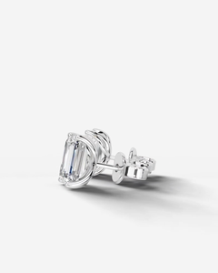<b>Emerald</b> Cut Moissanite Claw Setting <b>Stud</b> <b>Earrings</b> GRA Certificate Rhodium Plated 925 Silver - Product Image 5