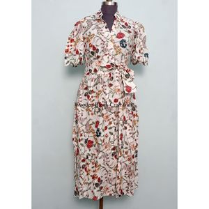 Nouvelle Robe d'été pour femme en pur coton, faite main, imprimée à la main à l'encre indienne, motif floral, ceinture intégrée, écologique, avec dentelle, best-seller - Product Image 1