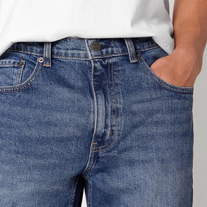 Casual Solid Breathable <b>Button</b> Straight Leg Men Denim Customized Design Mid Waist Washed Slim Fit Zipper Fly <b>Jeans</b> Pant - Product Image 5
