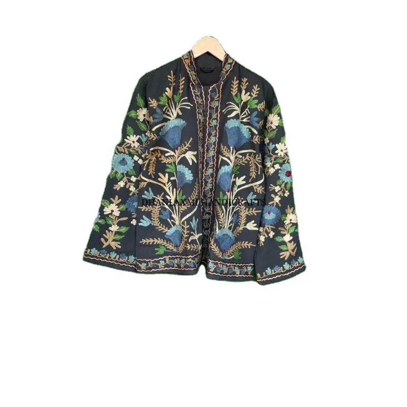 Kemer ile toptan hint pamuk Suzani ceket el yapımı kış ceket Bohemian Kimono tarzı ceket çiçek baskılı palto