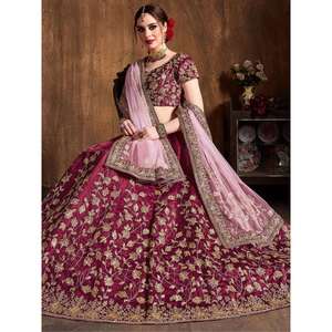 ผ้าไหมดิบปักเลื่อมสีน้ำตาลแดงที่สวยงามพร้อมตาข่ายนุ่ม - Product Image 4