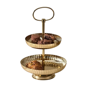 Modern Design Gold Polish Finish Cake Stand 2 Tier Cupcake Stand <b>Sweet</b> Dessert Cupcake Server Stand For Home And <b>Parties</b> Usage - Product Image 1