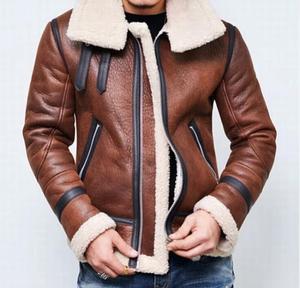 <b>Men's</b> <b>Brown</b> Genuine <b>Leather</b> Canvas Breathable Moto <b>Jacket</b> Polyester Lining Zipper Closure Stand Collar Winter Style Regular Fit - Product Image 2