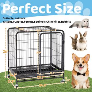 Gabbia per Gatti in Metallo Resistente da 26 Pollici con Filo Rinforzato, Doppie Porte, Ruote Bloccabili e Vassoi Estraibili - Product Image 1