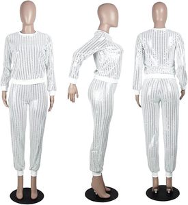 Ensemble de survêtement deux pièces personnalisé en strass scintillants pour femme, pull à manches longues et pantalon de survêtement en cristal, vêtements de sport - Product Image 3