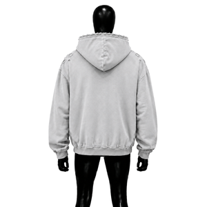 <b>Mens</b> Oversized Distressed <b>Pullover</b> Hoodie Light Grey Built Different Embroidered Fleece Streetwear Casual Winter Fashion Top - Product Image 2