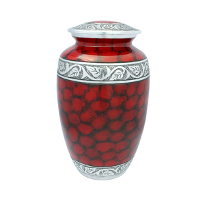 Urne funéraire en aluminium en gros, gravée à la main, avec bande argentée, rouge royal, pour cendres humaines adultes, fournitures commémoratives en vrac - Product Image 1
