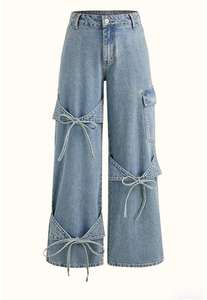 Jean en denim patchwork pour femme, coupe large, à panneaux multiples, évasé, avec empiècements en patch, jambes extra larges et évasées - Product Image 2