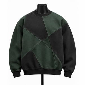 Custom <b>Men</b>’s Color Block Crewneck <b>Sweatshirt</b> Green <b>Black</b> Fleece Pullover Streetwear <b>Sweatshirt</b> - Product Image 1