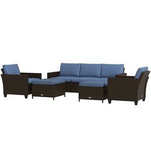 Set di mobili da giardino in 5 pezzi caffè profondo e Rattan divano a tre posti con poltrone e poggiapiedi per giardini - Product Image 1