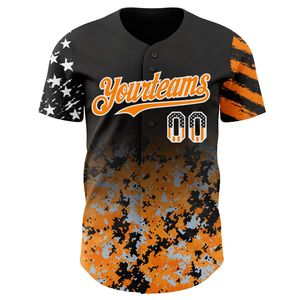Camiseta de Béisbol Personalizada Negra con Bandera de EE. UU., Camuflaje Blanco-Naranja Degradado, Estrellas y Rayas, Dos Tonos, Auténtica 100% - Product Image 1