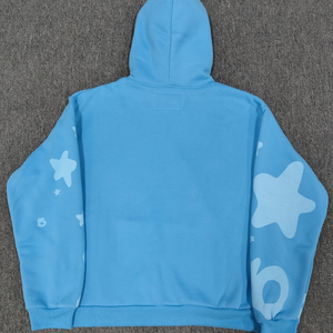 Red Oversized Hooded Sweatshirt Puff Print <b>Stars</b> Back <b>Design</b> Unisex Casual Knitted Autumn Wear - Product Image 4