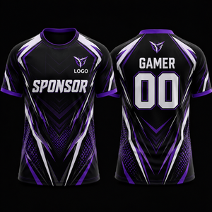 Jersey Deportivo Sublimado Negro y Morado, Cuello Redondo, Secado Rápido, Poliéster, Unisex, Diseño 00 para Gamers Adultos - Product Image 1