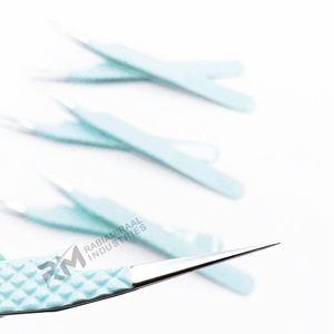 Pince à épiler RMI bleue thermolaquée, en acier inoxydable, à pointe droite, avec poignée diamantée, pour manucure de précision, 10 mm, ensemble - Product Image 5