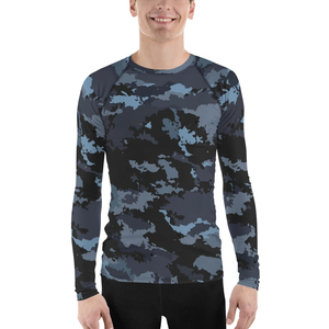 T-shirt de compression à manches longues imprimé camouflage pour homme – Sous-vêtement de sport en Spandex et Polyester pour le yoga et le fitness - Product Image 3