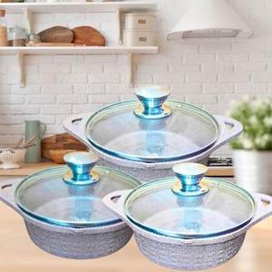 Ensemble de 3 ustensiles de cuisine au design moderne, construction en aluminium moulé sous pression, revêtement antiadhésif en céramique, couvercle en verre trempé, fond à induction - Product Image 4